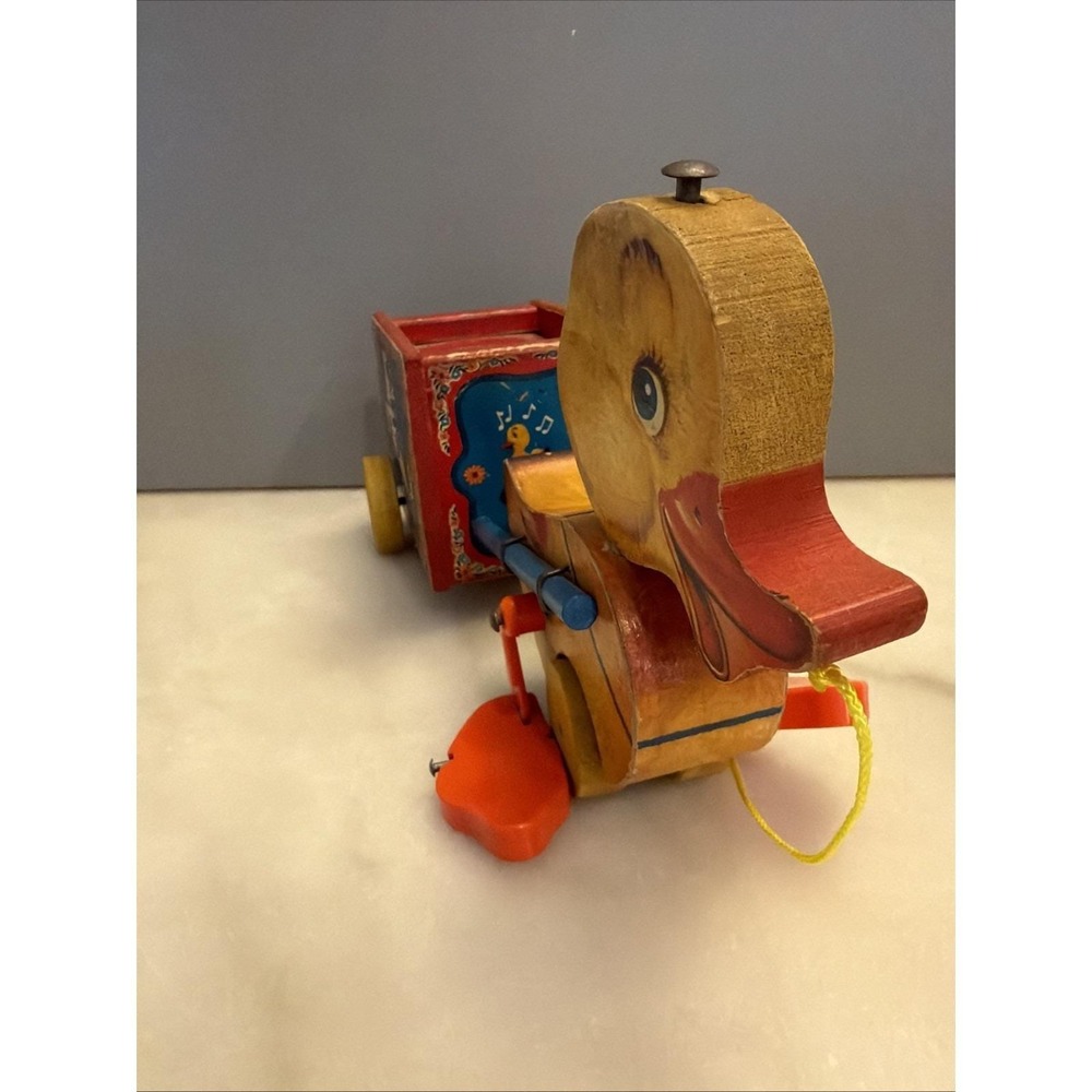 Vintage 1950s Fisher Price Wooden Musical Duck Pull Toy w/ Replaced Pull String - Picture 9 of 16
